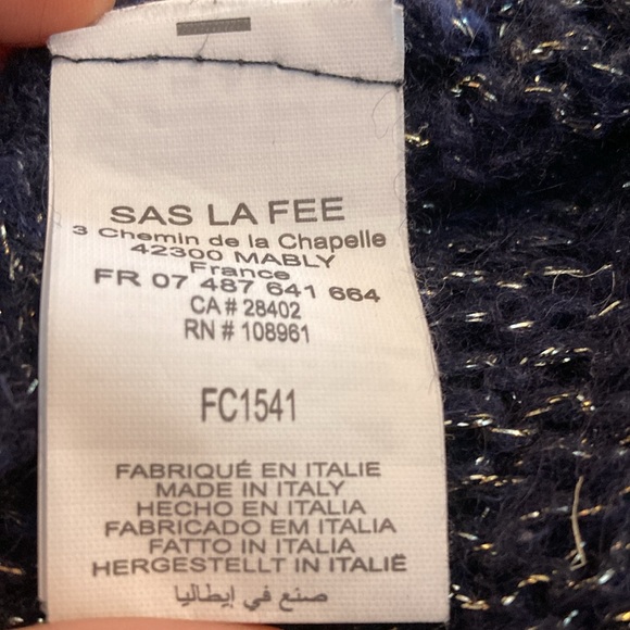 Blue Wool With Gold thread Oversized Cardigan Sweater Wool Blend Size L - Picture 6 of 9